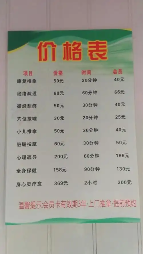 推拿店价格表学习中医推拿按摩技术如何开好一家中医推拿按摩店