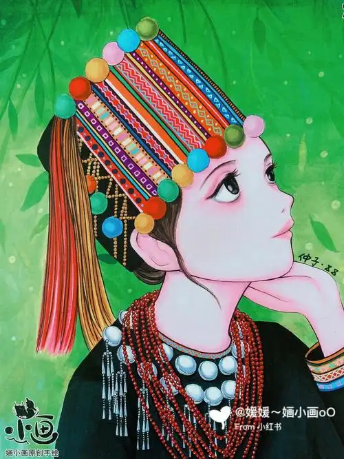 96分享给大家#卡通画  #寻找小红书绘画大神  #56个民族  #景颇族