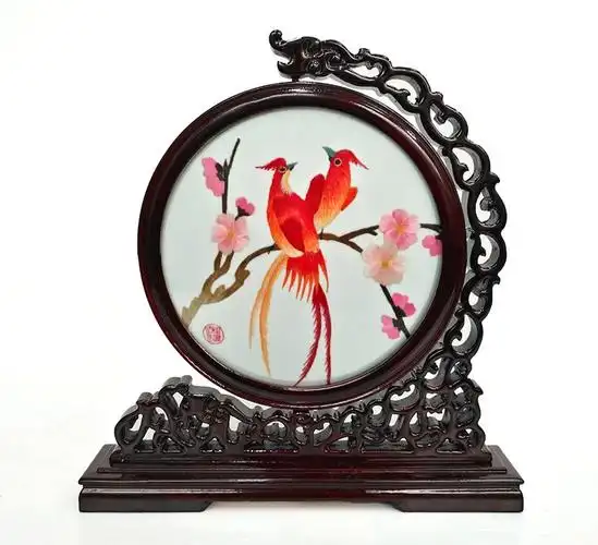 湖南传统手艺非遗手工刺绣双面绣熊猫屏风工艺品摆件 可送客户定做