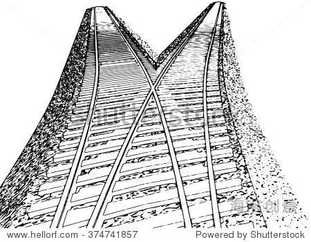 矢量弯无休止的火车轨道.素描弯曲的火车轨道.概述了.