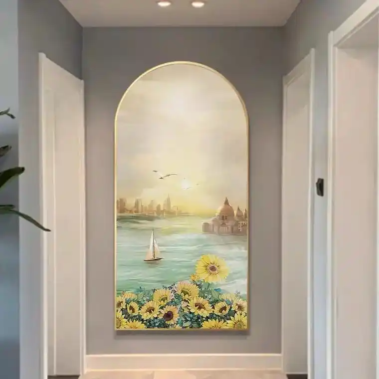 向日葵北欧风拱形海景客厅玄关装饰画挂画.《日出花开》初晨日 - 抖音