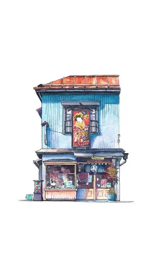 日系动漫风格建筑插画高清手机壁纸 _ 图片网