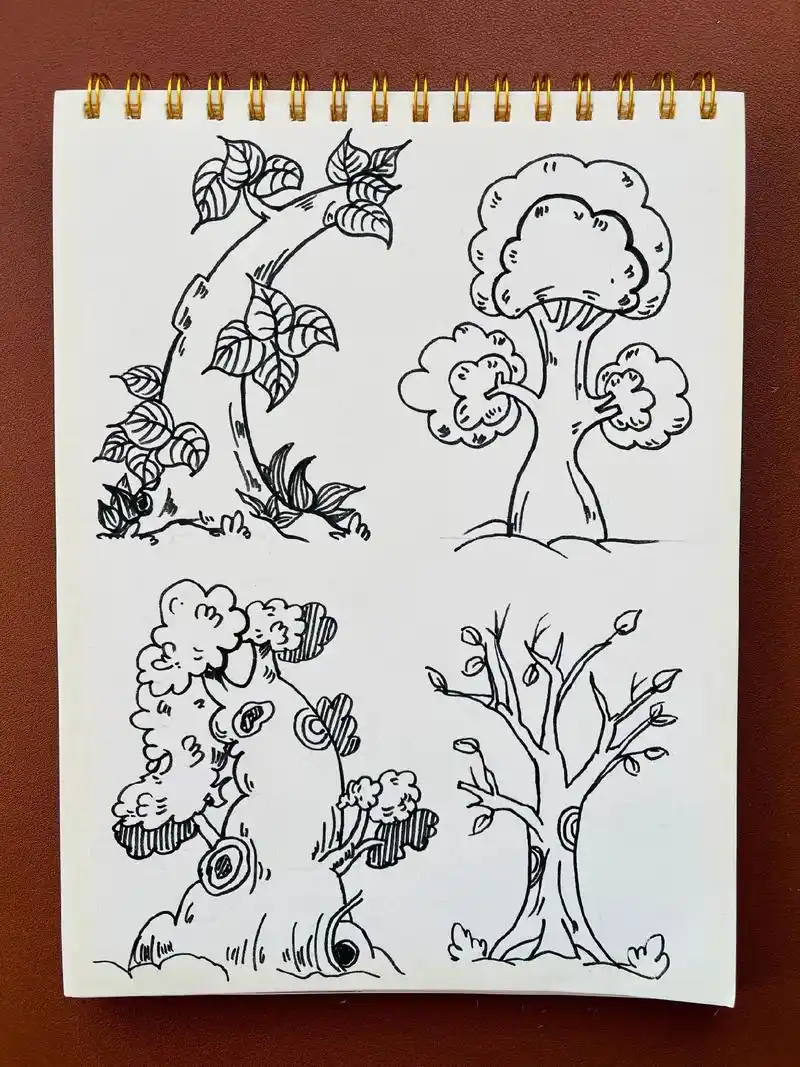 简笔画树 附带步骤图哦#一起学画画 #手绘 #线稿 #黑白线 - 抖音