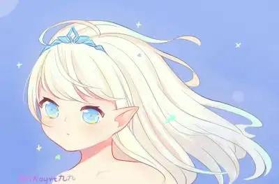 板绘/妖精/q版/可爱/发夹/长发/蓝眼睛/碧眼/女头/头像/蓝/森系/萌/by