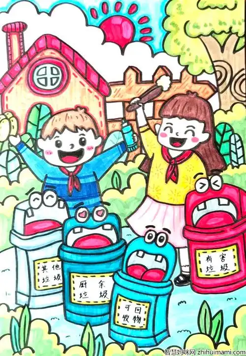 非常漂亮的垃圾分类主题儿童画作品-图3
