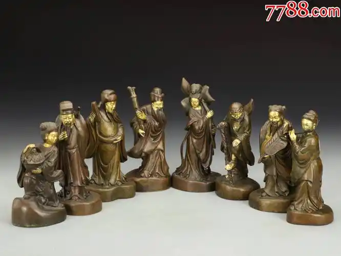 铜鎏金八仙摆件一组