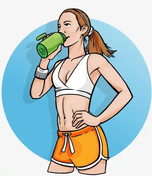 卡通健身喝水的性感女士