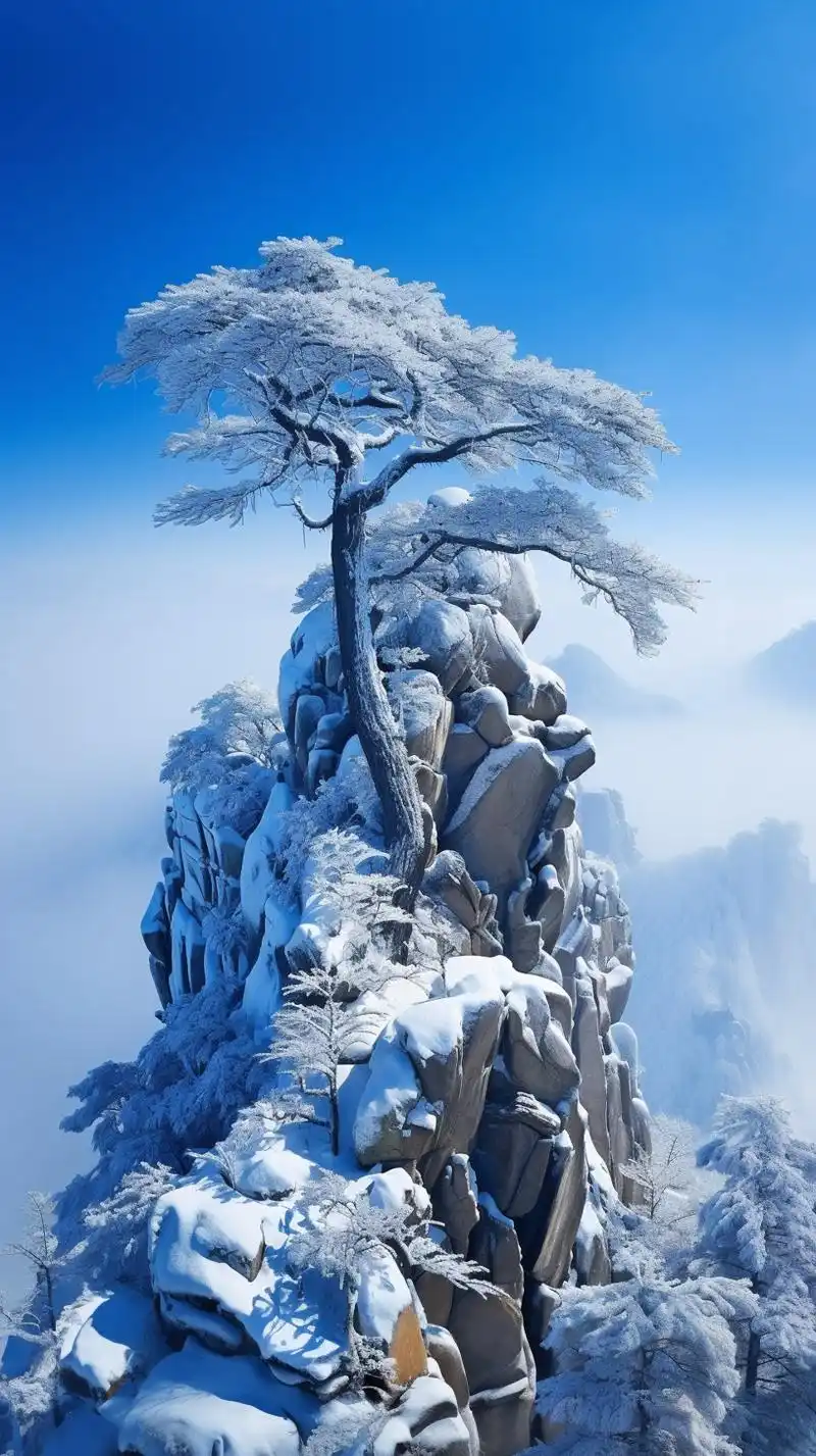 壁纸分享,雪中的迎客松,诠释着生命的真谛