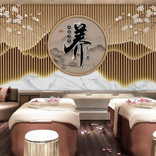 中医式足疗养生馆背景墙纸高档美容院形象墙布茶馆壁画采耳店壁纸