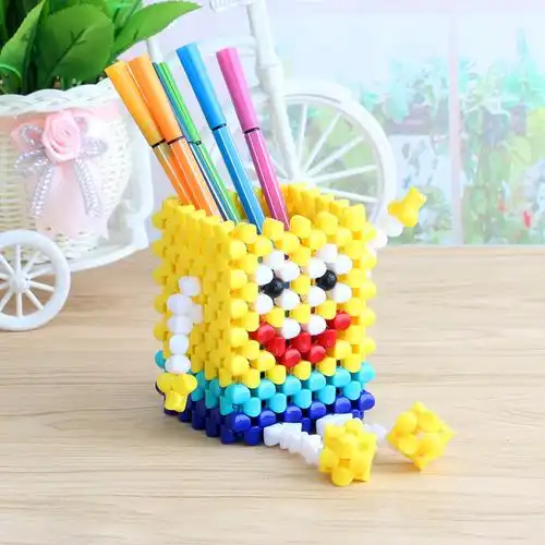 diy手工串珠笔筒材料包 卡通海绵宝宝笔筒珠子亚克力摆件家居饰品