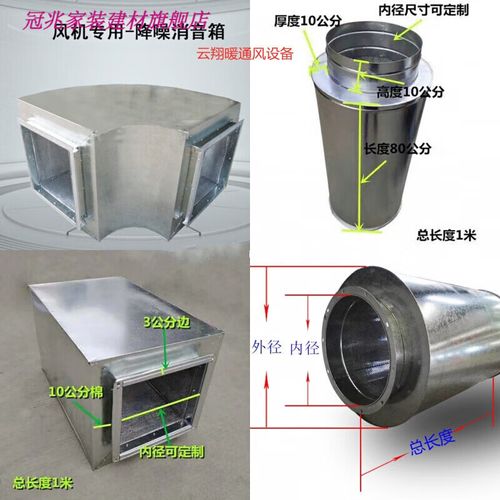 鹿色定制风机消声器镀锌通风管道消音箱出风口排烟除尘降噪静压箱