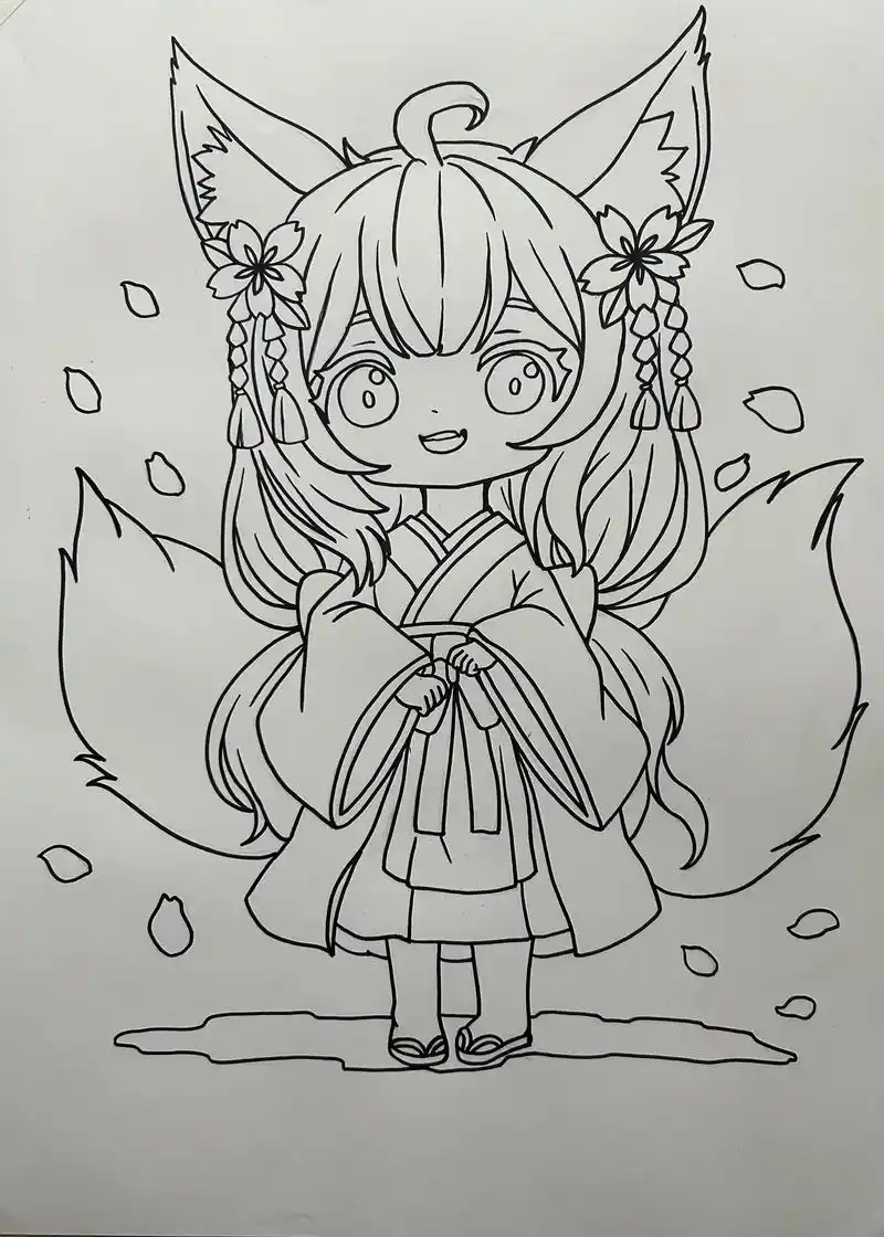 粉色小狐狸.#马克笔手绘 #一起学画画 #q版人物 #漫画女 - 抖音