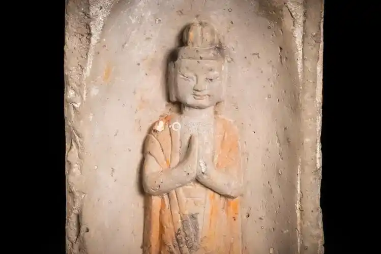 汉代 石雕加彩二尊像 石仏 佛像