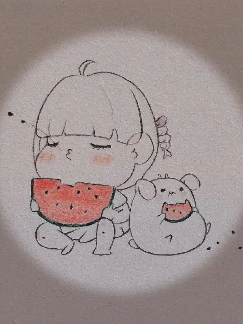 【简笔画 过程】画个吃西瓜小女孩91.
