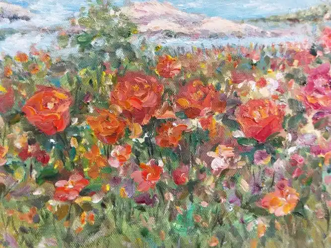 油画分享78玫瑰园的祝福礼物