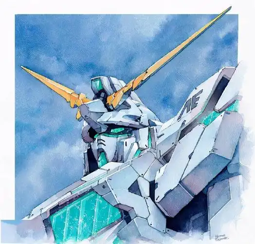 水彩风格高达胸像插画哪台机体是你的本命机
