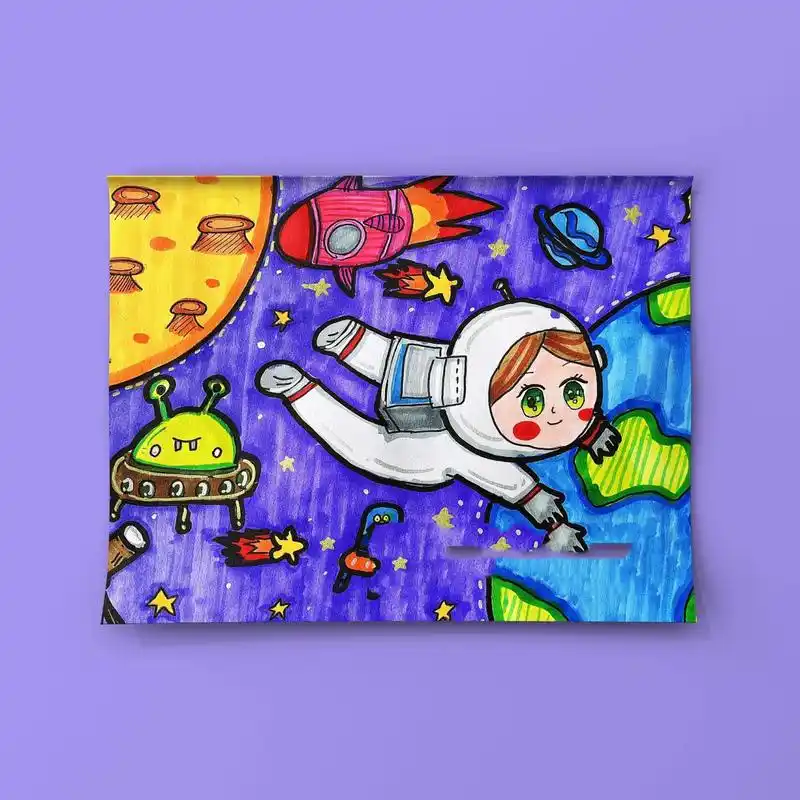 科技创新发展主题创意画 一个主题画了两遍,画面进行了调整,也有了不