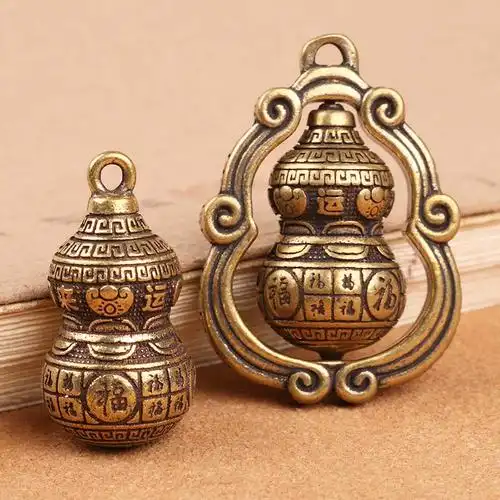 创意黄铜钥匙扣纯铜手工时来运转百福葫芦汽车钥匙链挂件饰品吊坠