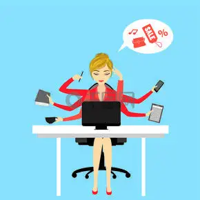 女商人湿婆矢量图概念.女商人或办公室工作人员坐在电脑前