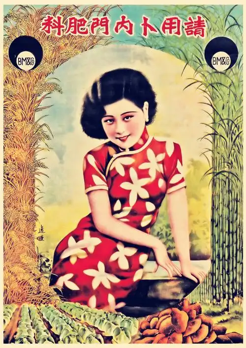 老上海月份牌旗袍美女旧上海民国老广告复古牛皮纸海报装饰墙画