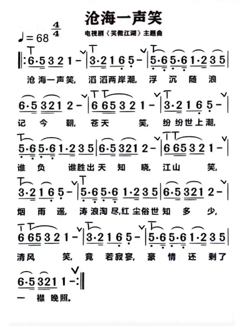 葫芦丝曲谱《沧海一声笑》 分享曲谱《沧海一声笑》#葫芦丝教学