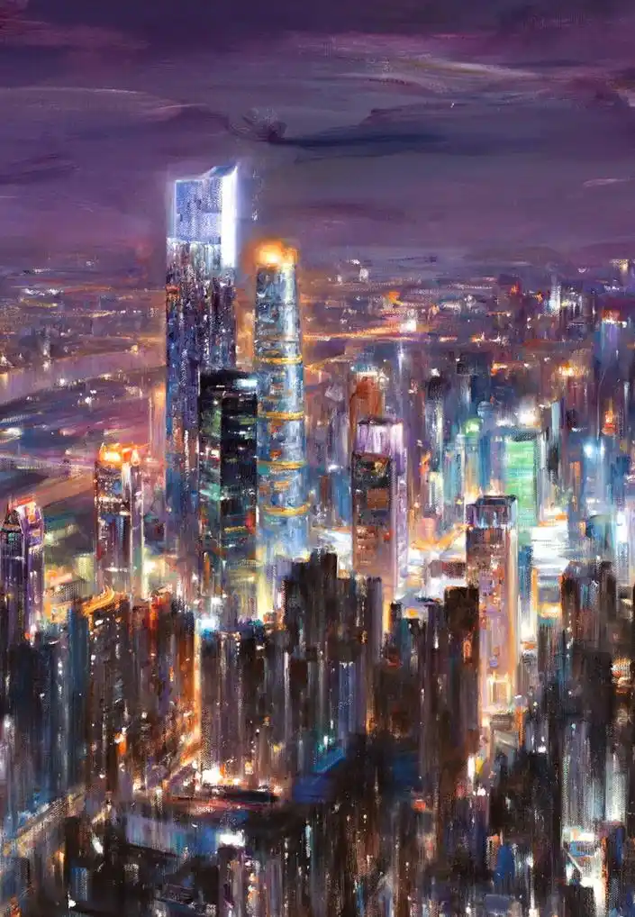 5米,与去年创作的深圳,珠海,汕头三幅城市夜景作品大小一致,但在表现