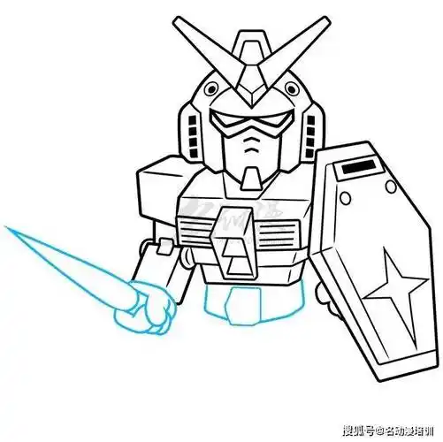 接上一步画好的腰部线条,绘制出高达的腿部,因为高达整体形象比较q版