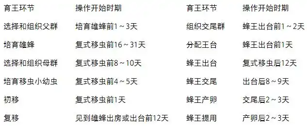 表2-2 人工育王各阶段的操作时间安排