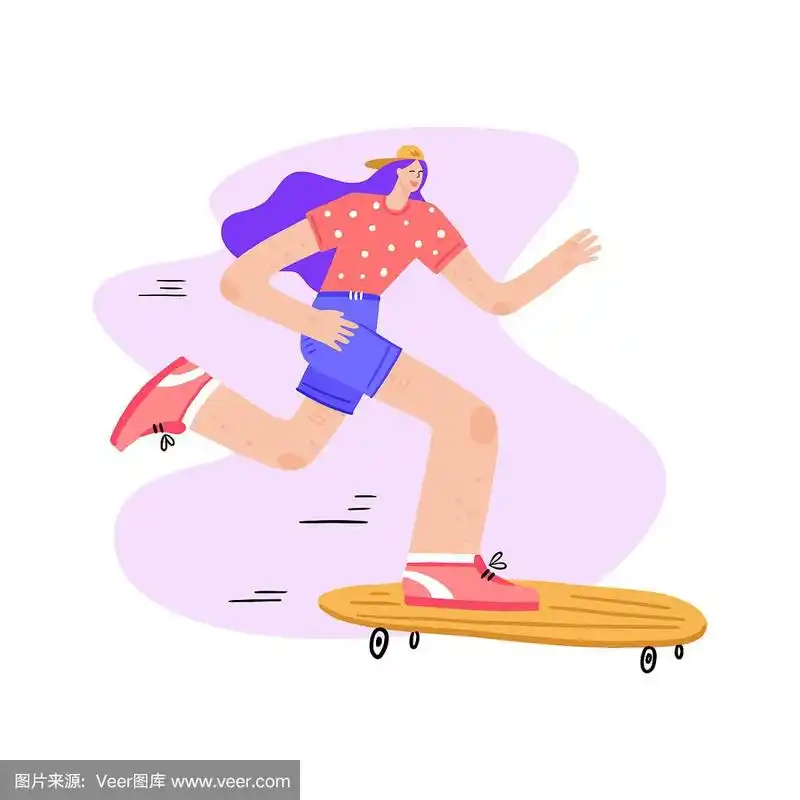 女孩滑板骑在矢量滑板插图