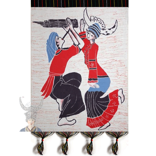云南工艺品 酒吧客栈米线店装饰画 苗族傣族画 芦笙舞 56*90cm