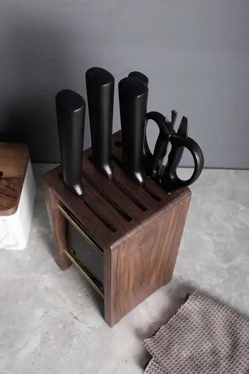 新款胡桃木多功能刀架黑胡桃木多功能分切刀架厨房刀座日式放刀架用品