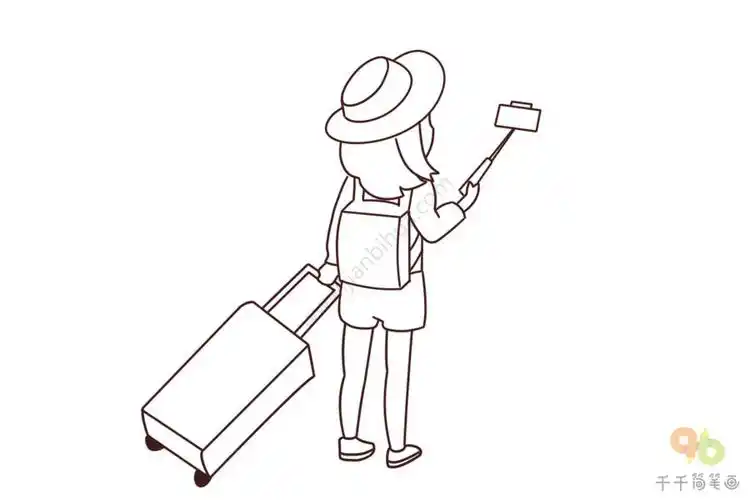 女孩简笔画 说走就走的旅行