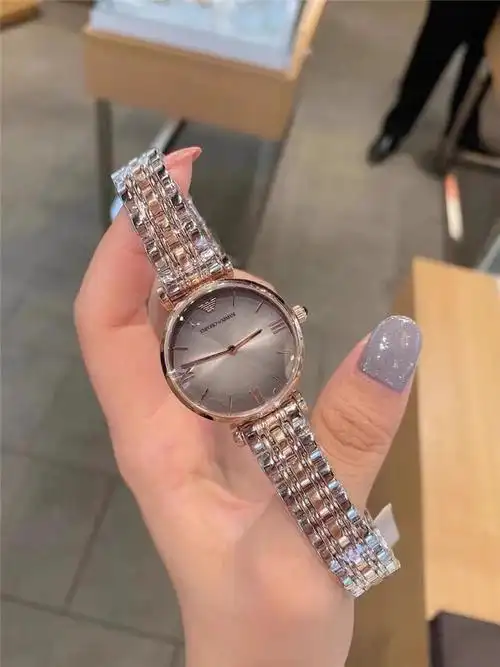 钢带间玫瑰金石英女表,ar1725,简约两针,超薄渐变32mm灰色表盘77