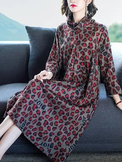 秋装2020年新款女阔太太遮肉显瘦妈妈装贵夫人高端大气豹纹连衣裙