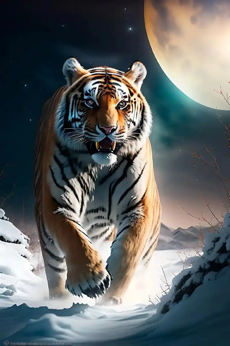 凶猛的东北虎在飞奔!#ai绘画 #kk画廊 #百兽之王老虎  - 抖音