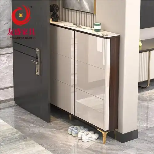 鞋柜板式家具轻奢超薄鞋柜进门靠墙窄边鞋柜换鞋凳一体跨境鞋柜