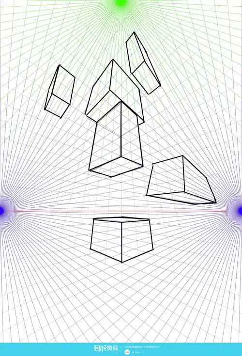临摹三点透视方块—美术基础三点透视的练习