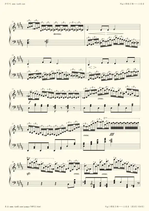 钢琴谱升g小调练习曲op22no1三连音