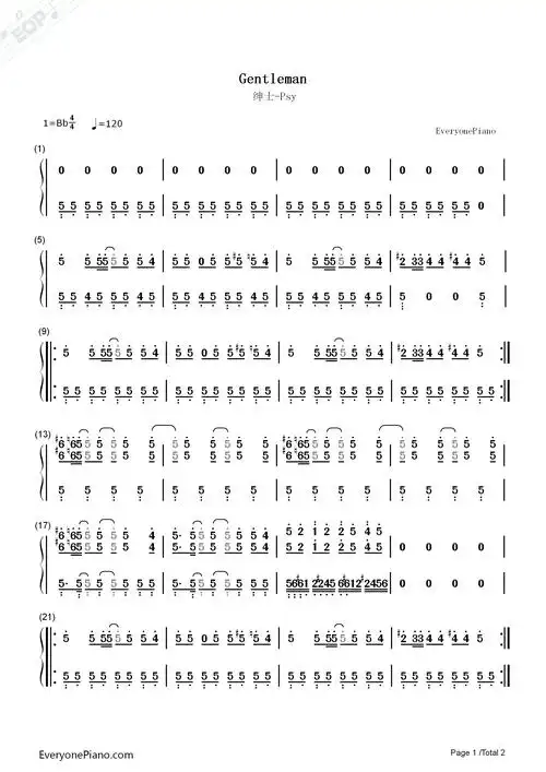 绅士-gentleman-psy-鸟叔双手简谱预览1