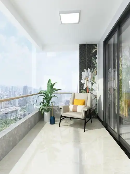 120平三居室新中式阳台吊顶装修效果图