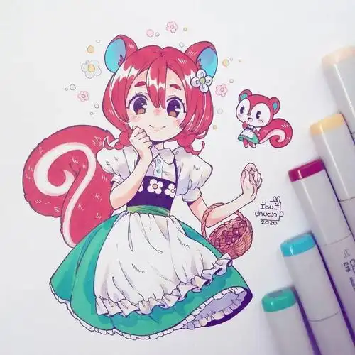 超级可爱q的马克笔动漫手绘线稿很漂亮