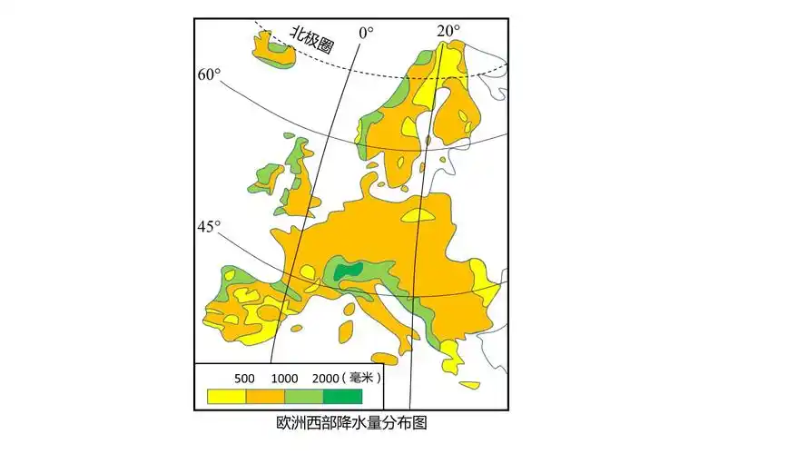 欧洲西部降水量分布图课件pptx1页