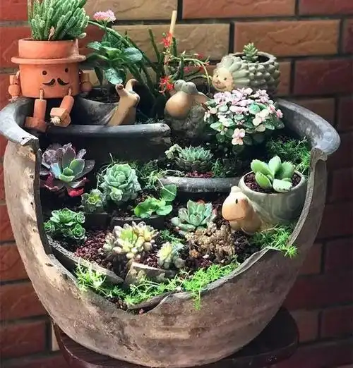 23款手工破罐花盆景观,以后还是别摔了,破罐子留着还有用呢