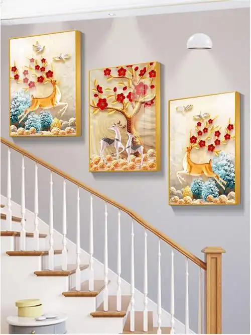 惠菲乐复式楼梯口间装饰画现代简约走廊过道墙壁画客厅楼道玄关三联挂
