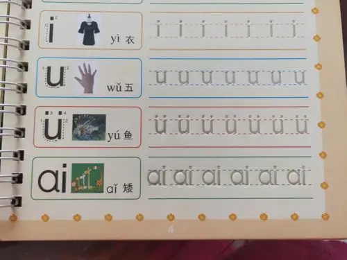 认真观察复韵母"αⅰ"在四线三格中的书写.