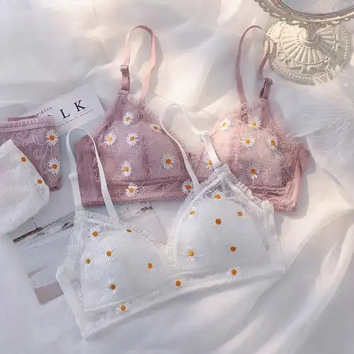 suntek内衣女夏季薄款小胸无钢圈聚拢超薄透气少女日系白色文胸套装