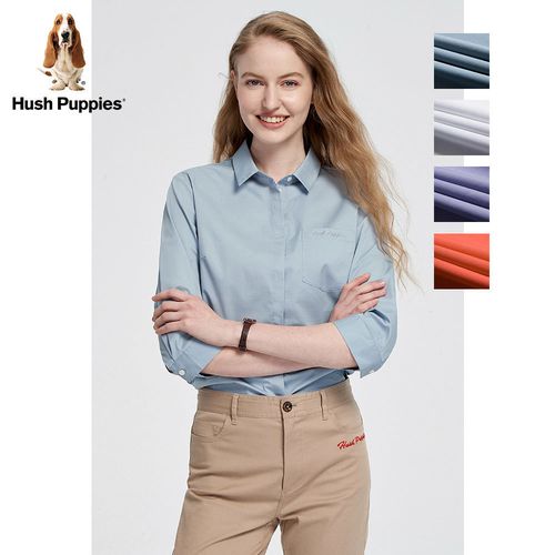 hush puppies暇步士女装2022新春季纯色休闲七分袖衬衫|ha-21303