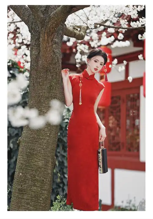 6842#实拍现货 复古暗纹提花全开襟古典优雅结婚旗袍 上架 40 - 17网