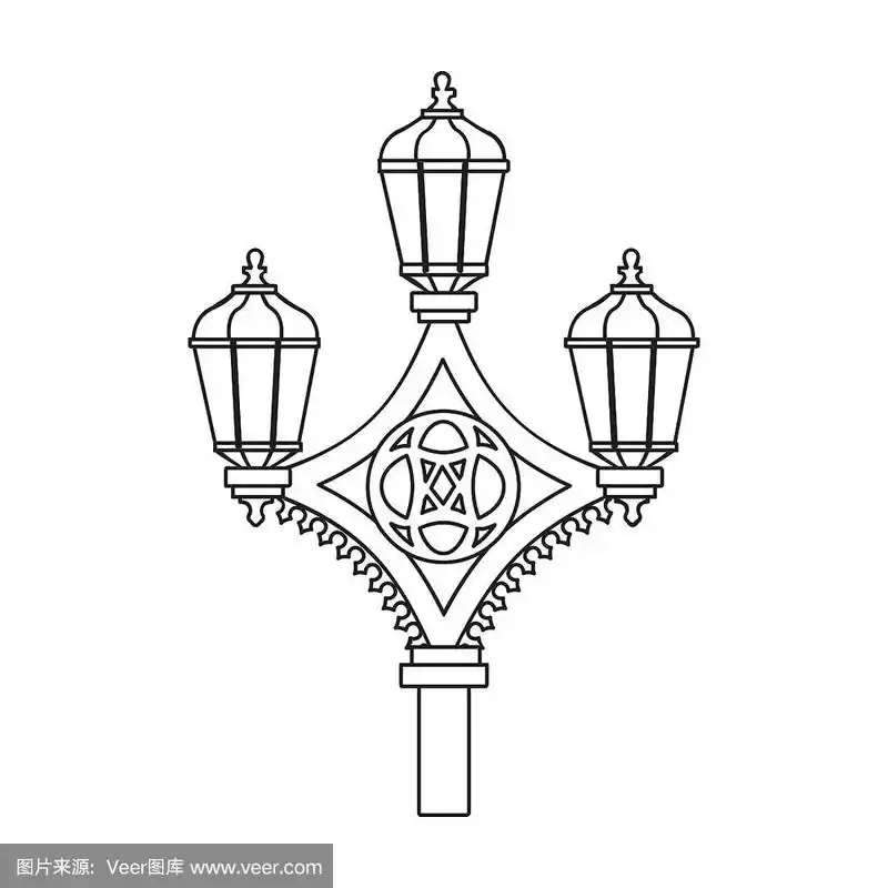 街灯图标在轮廓风格孤立的白色背景.英格兰国家符号股票矢量插图.