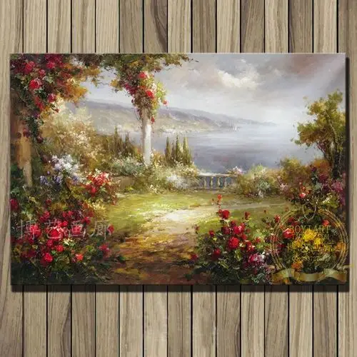 地中海油画壁画横版客厅装饰画 欧式高档餐厅玄关挂画纯手绘油画